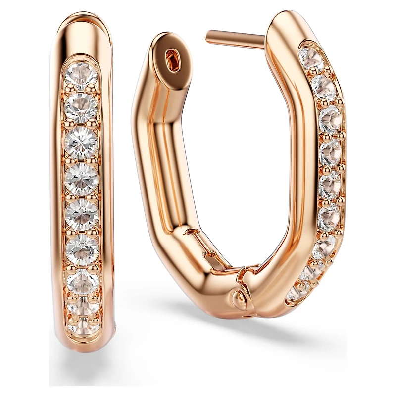 Dextera hoop earrings, Octagon shape, Round cut, Small, White, Rose gold-tone plated by SWAROVSKI