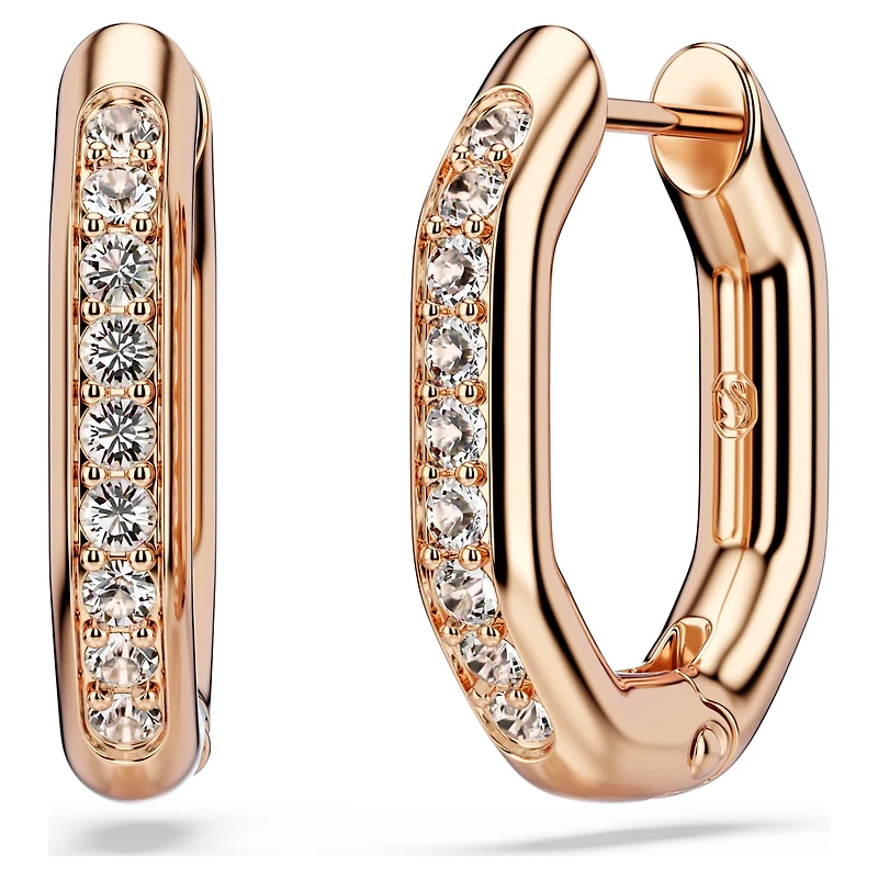 Dextera hoop earrings, Octagon shape, Round cut, Small, White, 18K rose gold finish