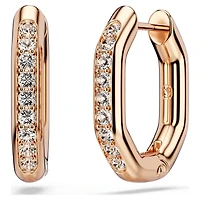 Dextera hoop earrings, Octagon shape, Round cut, Small, White, 18K rose gold finish