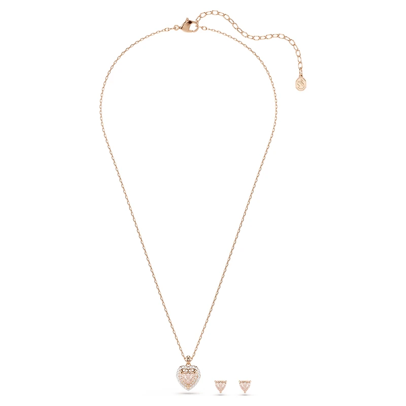 One set, Heart cut, Pavé, Heart, Pink, 18K rose gold finish