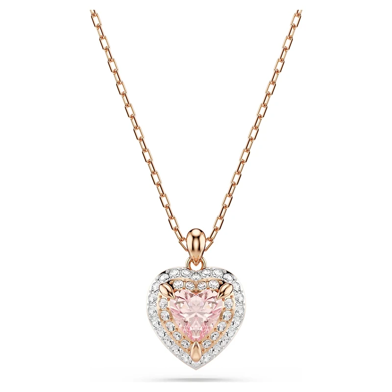 One set, Heart cut, Pavé, Heart, Pink, 18K rose gold finish