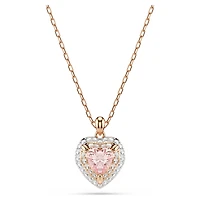 One set, Heart cut, Pavé, Heart, Pink, 18K rose gold finish