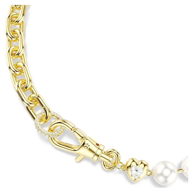 Idyllia necklace, Crystal pearl, White, 18K gold finish