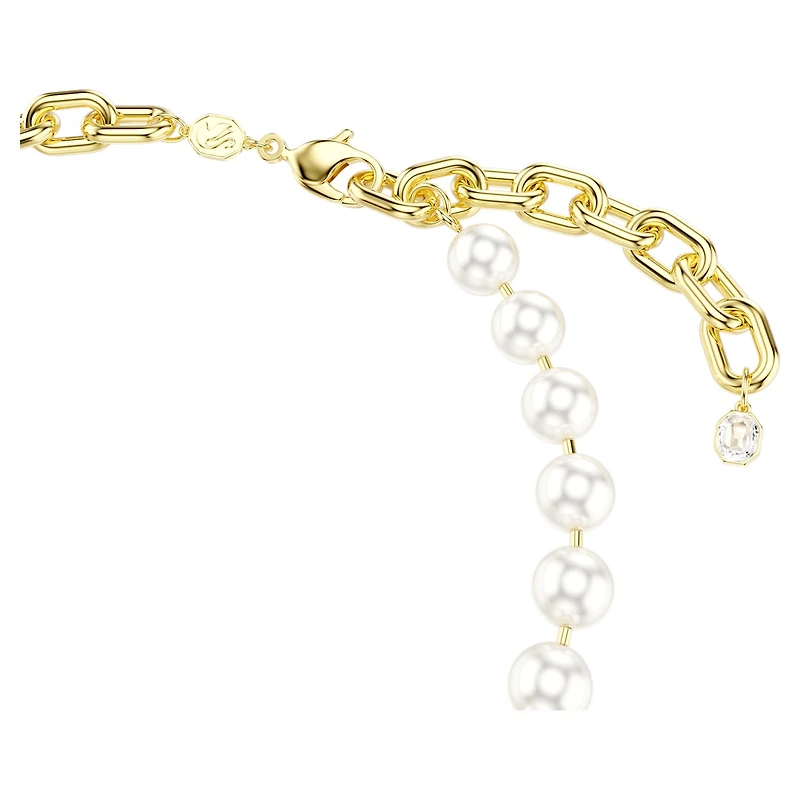 Idyllia necklace, Crystal pearl, White, 18K gold finish