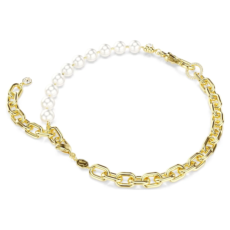 Idyllia necklace, Crystal pearl, White, Gold-tone plated