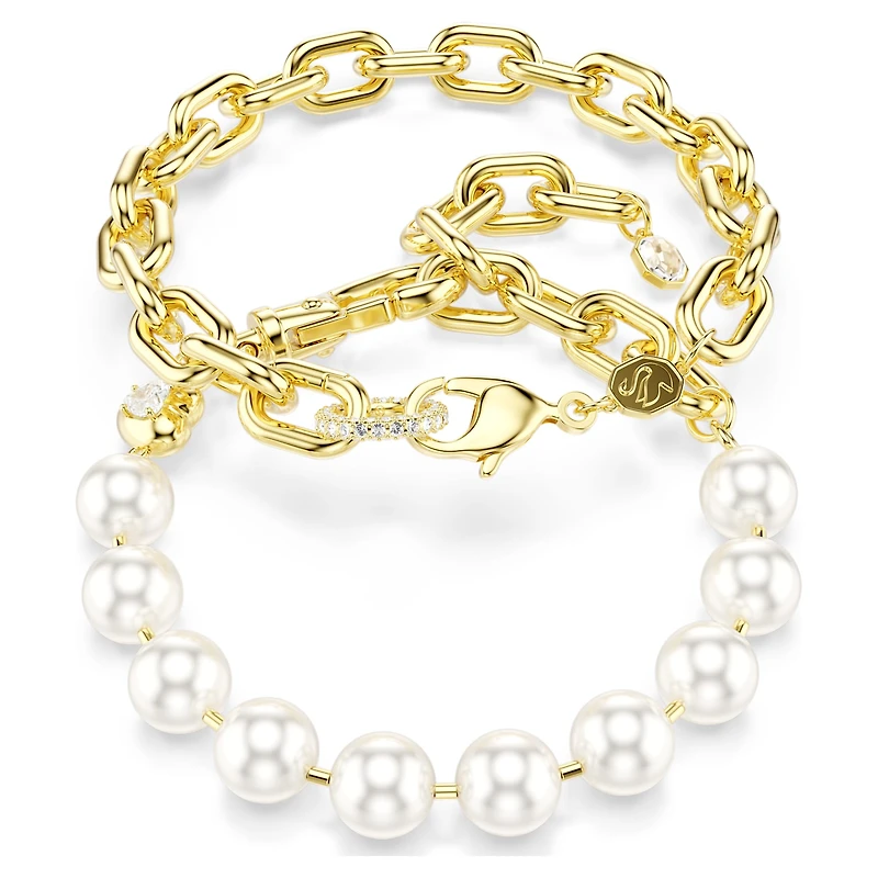 Idyllia necklace, Crystal pearl, White, Gold-tone plated