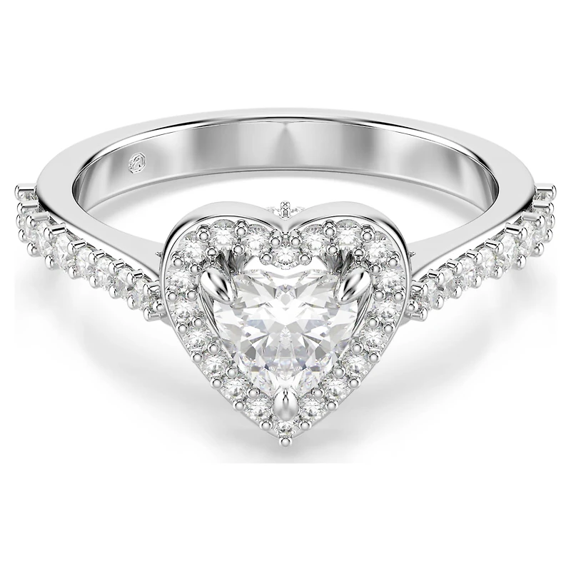 Una Angelic motif ring, Mixed cuts, Heart, White, Rhodium plated by SWAROVSKI