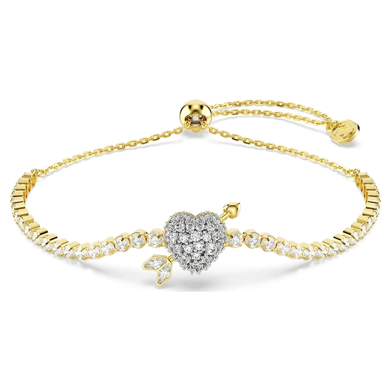 Idyllia bracelet, Mixed cuts, Heart with arrow, White, 18K gold finish