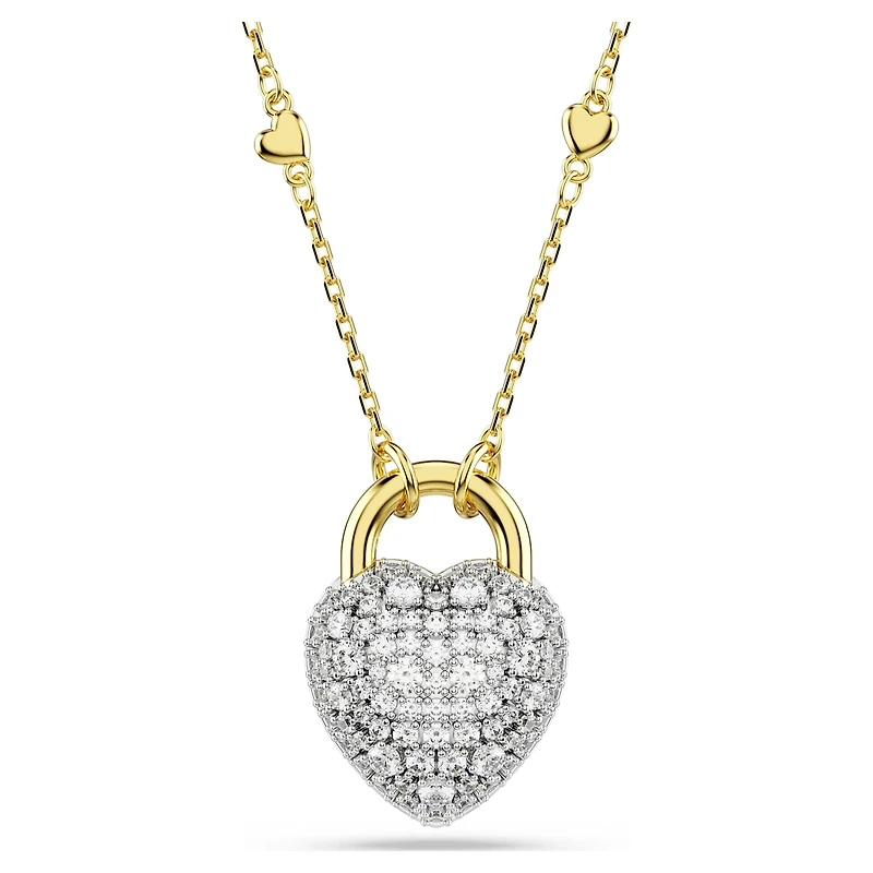 Idyllia pendant, Mixed cuts, Heart, White, 18K gold finish