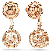 Constella drop earrings, Round cut, Dancing stone, Pink, 18K rose gold finish