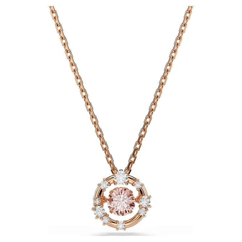 Constella pendant, Round cut, Dancing stone, Pink, 18K rose gold finish