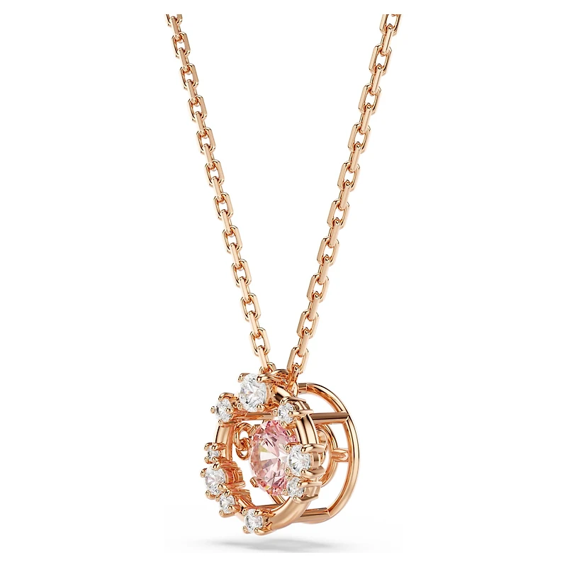 Constella pendant, Round cut, Dancing stone, Pink, Rose gold-tone plated by SWAROVSKI