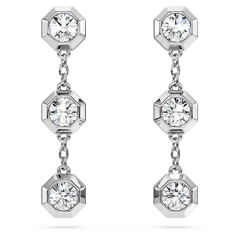 Octagon drop earrings, Lab-grown diamonds 0.6 ct tw, Round shape, Sterling silver by SWAROVSKI