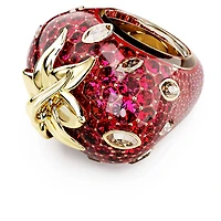 Idyllia motif ring, Mixed cuts, Strawberry, Red, 18K gold finish