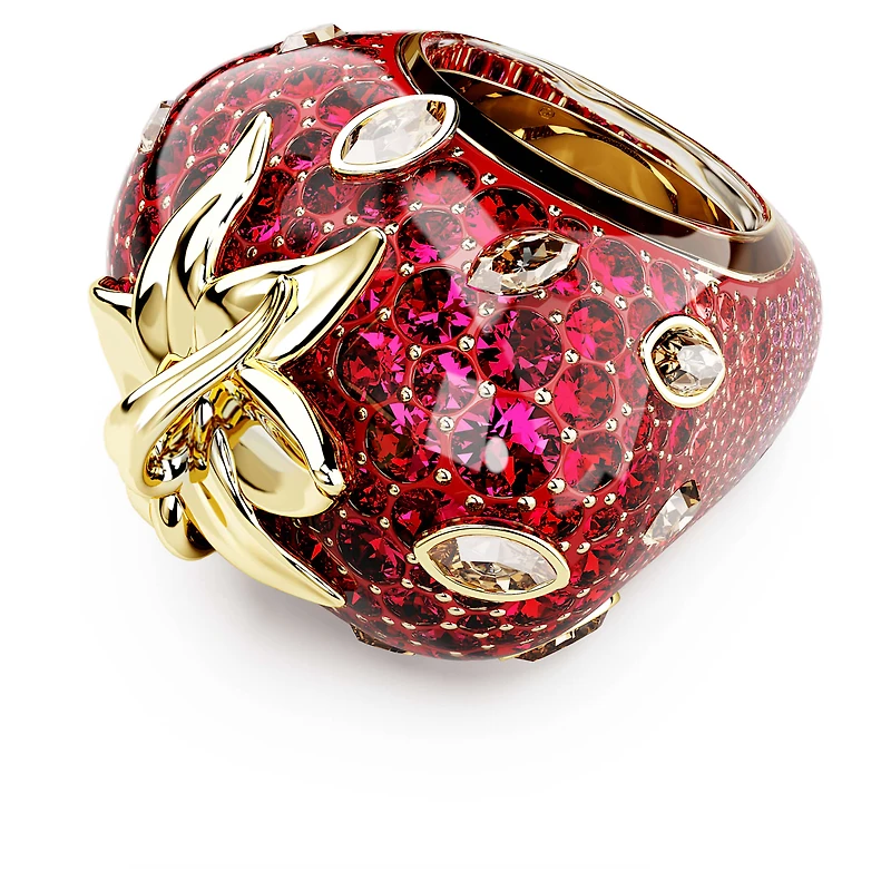 Idyllia motif ring, Mixed cuts, Strawberry, Red, Gold-tone plated by SWAROVSKI