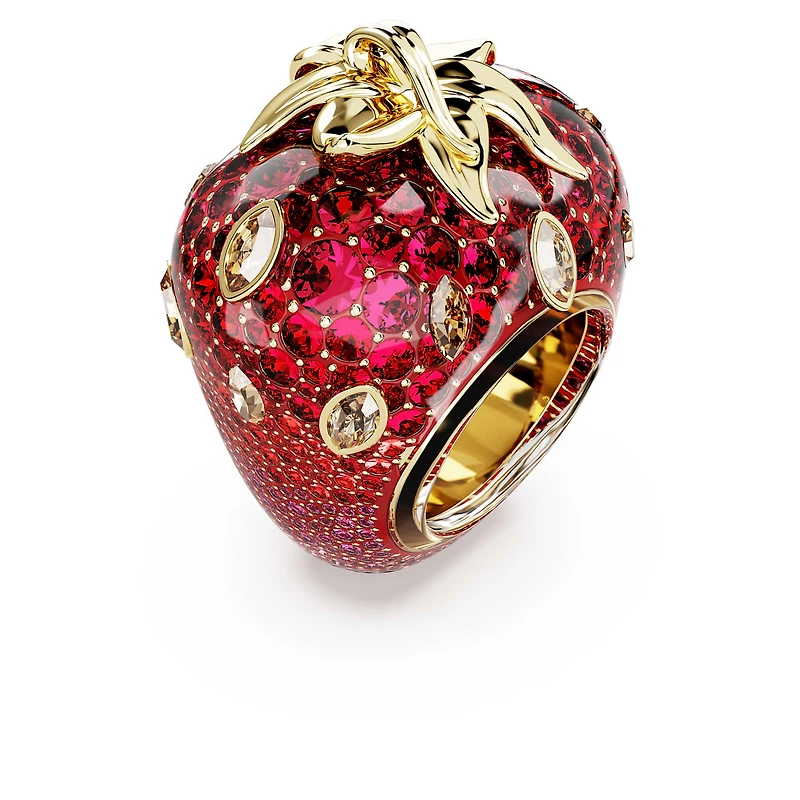 Idyllia motif ring, Mixed cuts, Strawberry, Red, Gold-tone plated by SWAROVSKI