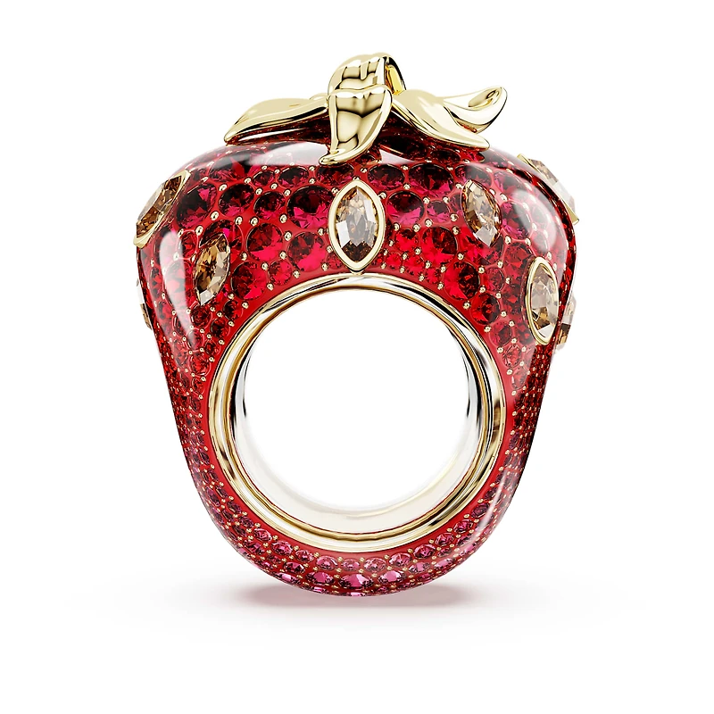 Idyllia motif ring, Mixed cuts, Strawberry, Red, 18K gold finish