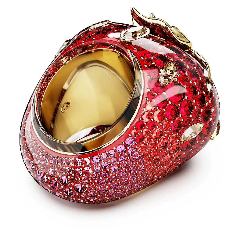 Idyllia motif ring, Mixed cuts, Strawberry, Red, Gold-tone plated by SWAROVSKI