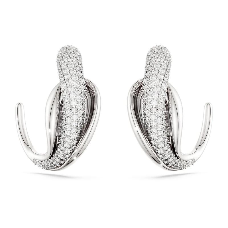 Swarovski Classica hoop earrings, Statement, Round cut, White, Sterling silver