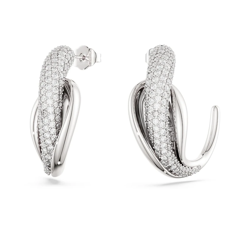 Swarovski Classica hoop earrings, Statement, Round cut, White, Sterling silver