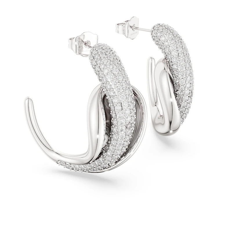 Swarovski Classica hoop earrings, Statement, Round cut, White, Sterling silver