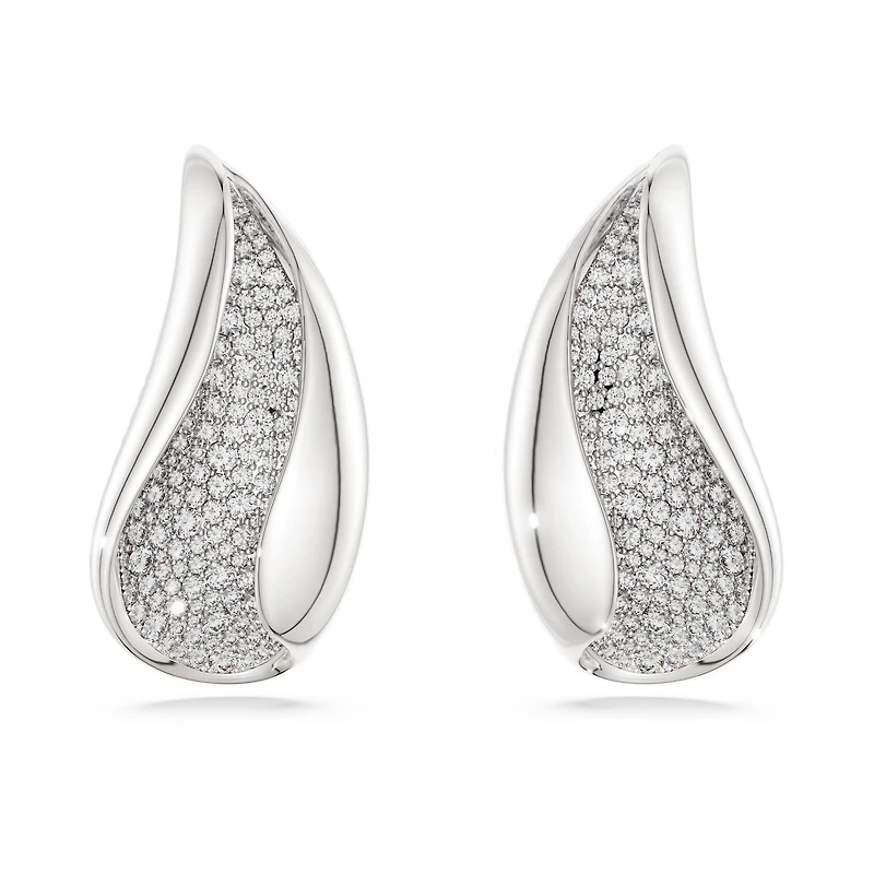 Swarovski Classica clip earrings, Statement, Round cut, White, Sterling silver