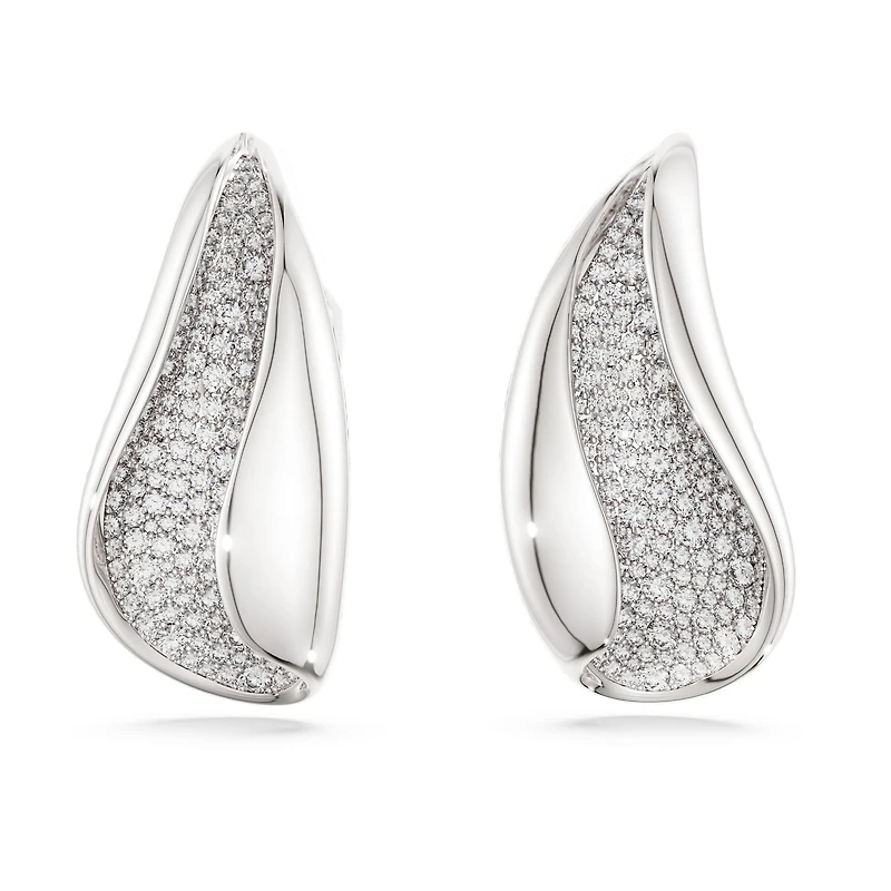 Swarovski Classica clip earrings, Statement, Round cut, White, Sterling silver