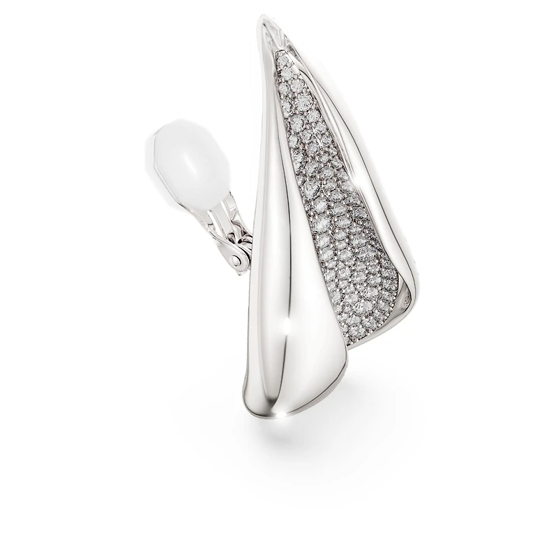 Classica clip earrings, Statement, Round cut, White, Sterling silver
