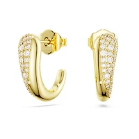 Swarovski Classica hoop earrings, Round cut, White, Sterling silver, 18K gold finish