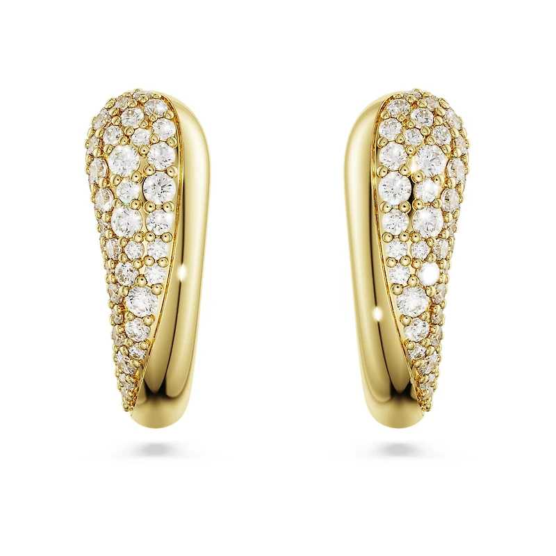 Swarovski Classica hoop earrings, Round cut, White, Sterling silver, 18K gold finish