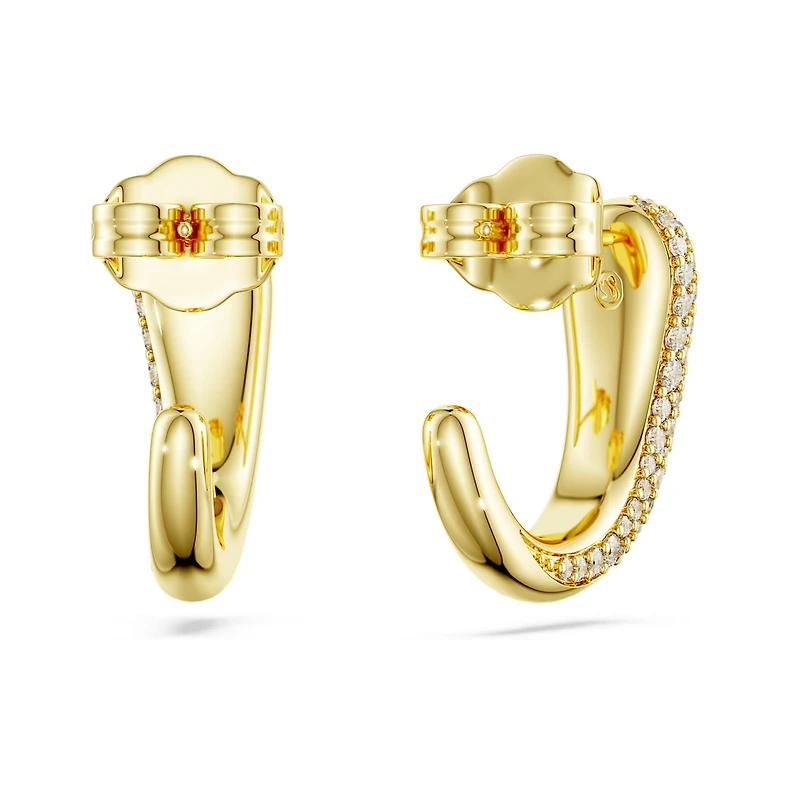 Swarovski Classica hoop earrings, Round cut, White, Sterling silver, 18K gold finish
