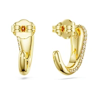 Swarovski Classica hoop earrings, Round cut, White, Sterling silver, 18K gold finish