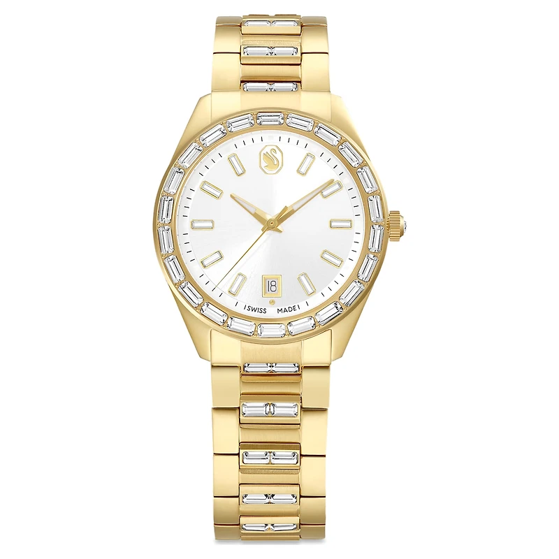 Matrix date watch, Swiss Made, Metal bracelet, gold tone