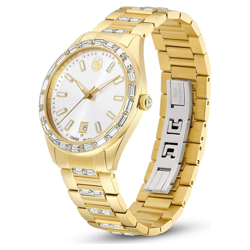 Matrix date watch, Swiss Made, Metal bracelet, gold tone