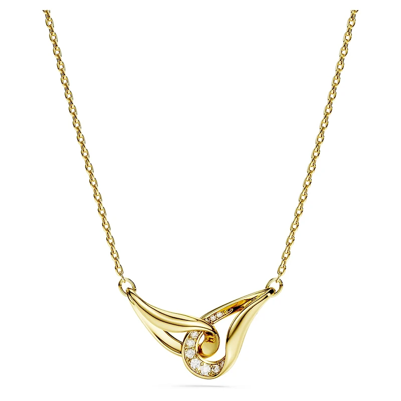 Swarovski Classica pendant, Round cut, Interlocking, White, Sterling silver, 18K gold finish