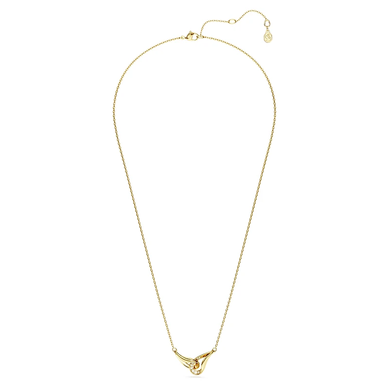 Swarovski Classica pendant, Round cut, Interlocking, White, Sterling silver, 18K gold finish