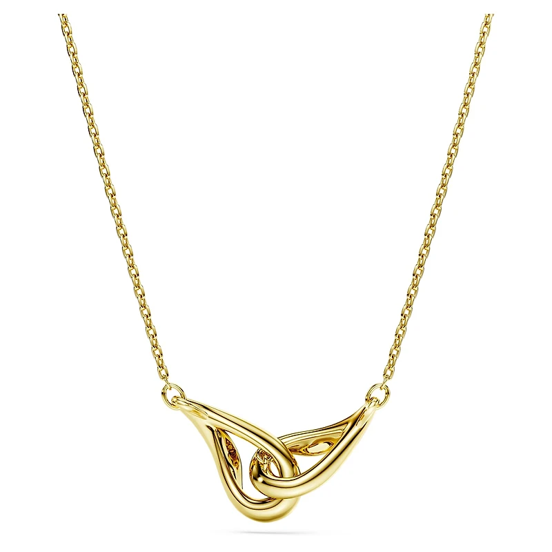 Swarovski Classica pendant, Round cut, Interlocking, White, Sterling silver, 18K gold finish