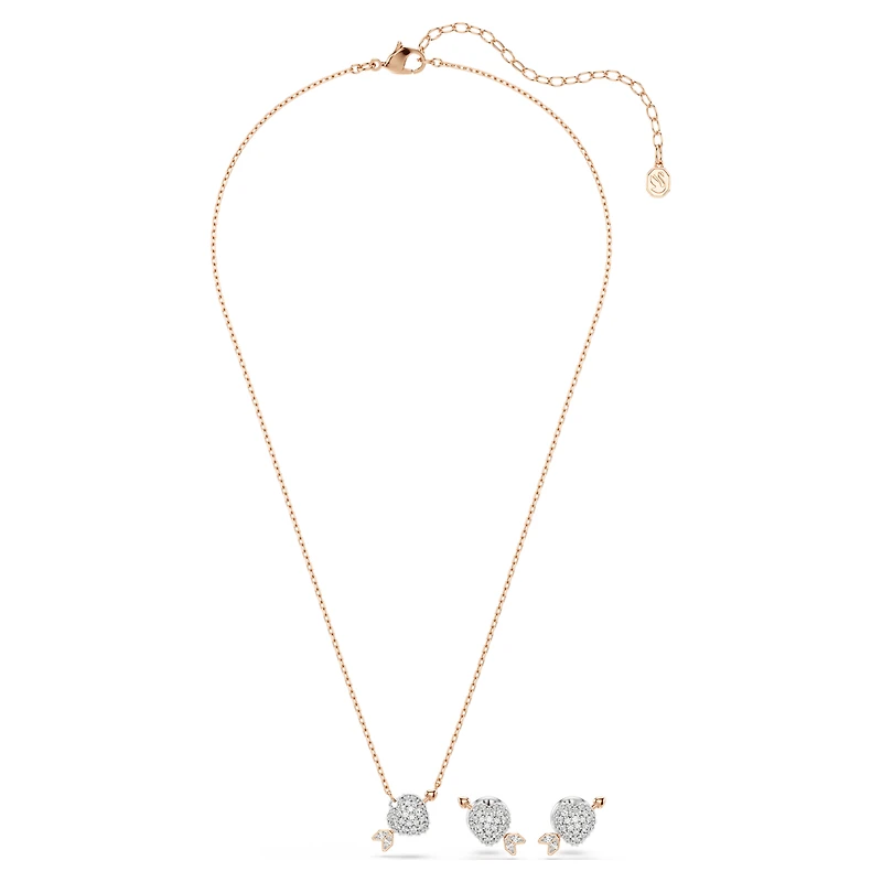 Idyllia set, Mixed cuts, Heart with arrow, White, 18K rose gold finish
