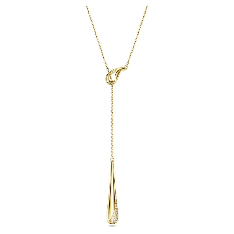 Swarovski Classica Y pendant, Round cut, White, Sterling silver, 18K gold finish