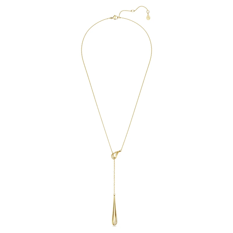 Swarovski Classica Y pendant, Round cut, White, Sterling silver, 18K gold finish