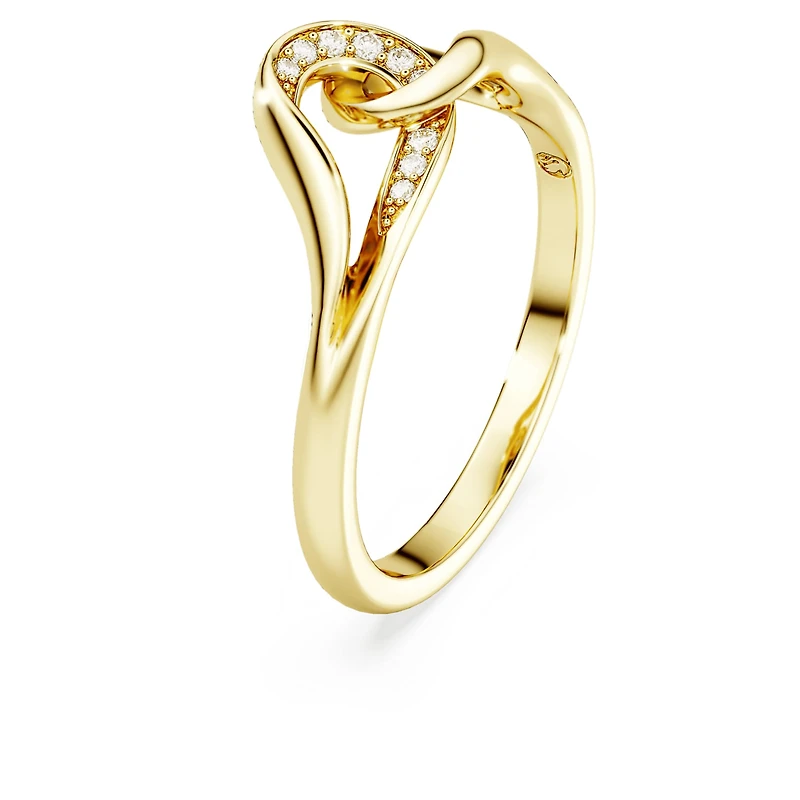 Swarovski Classica ring, Round cut, Interlocking, White, Sterling silver, 18K gold finish