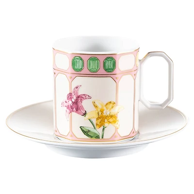 Idyllia coffee cup with saucer, Porcelain, Crystal print motif, flower, Multicoloured