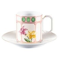 Idyllia coffee cup with saucer, Porcelain, Crystal print motif, flower, Multicoloured by SWAROVSKI