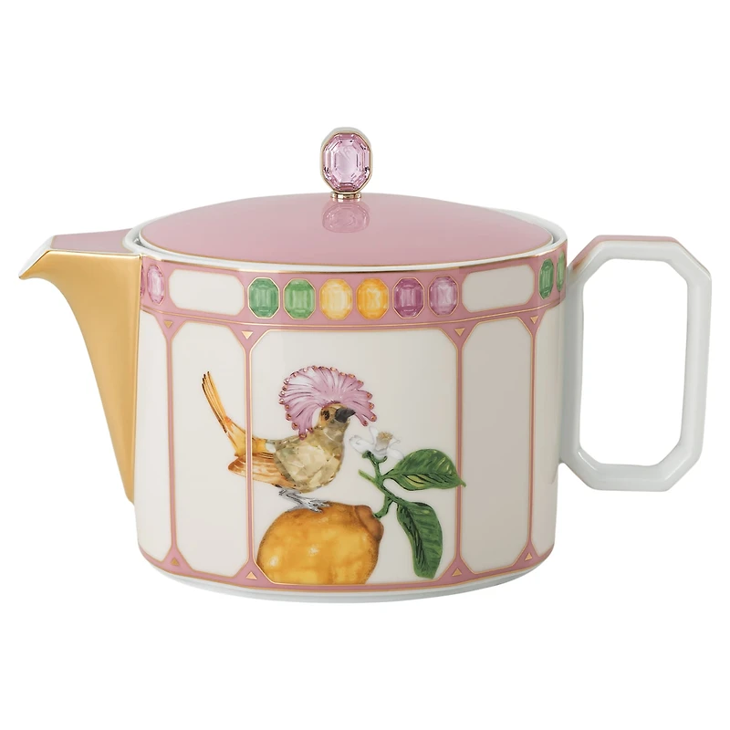 Idyllia teapot, Porcelain, Crystal print motif, Bird, Multicoloured by SWAROVSKI