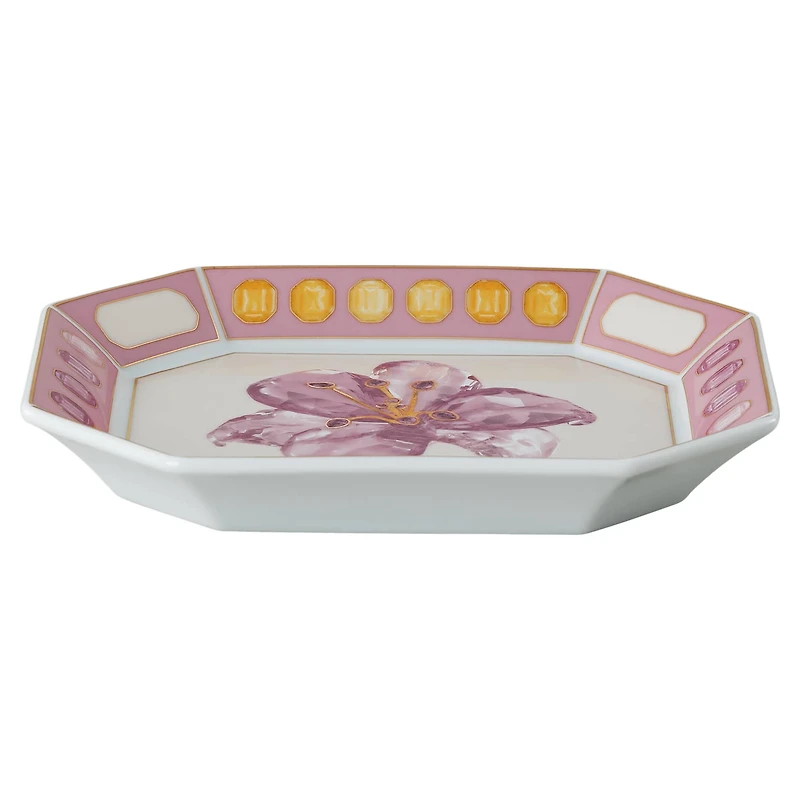 Idyllia tray, Porcelain, Crystal print motif, Flower, Small, Pink by SWAROVSKI