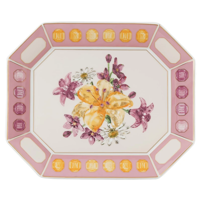 Idyllia tray, Porcelain, Crystal print motif, Flower, Large, Pink by SWAROVSKI