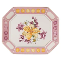 Idyllia tray, Porcelain, Crystal print motif, Flower, Large, Pink by SWAROVSKI