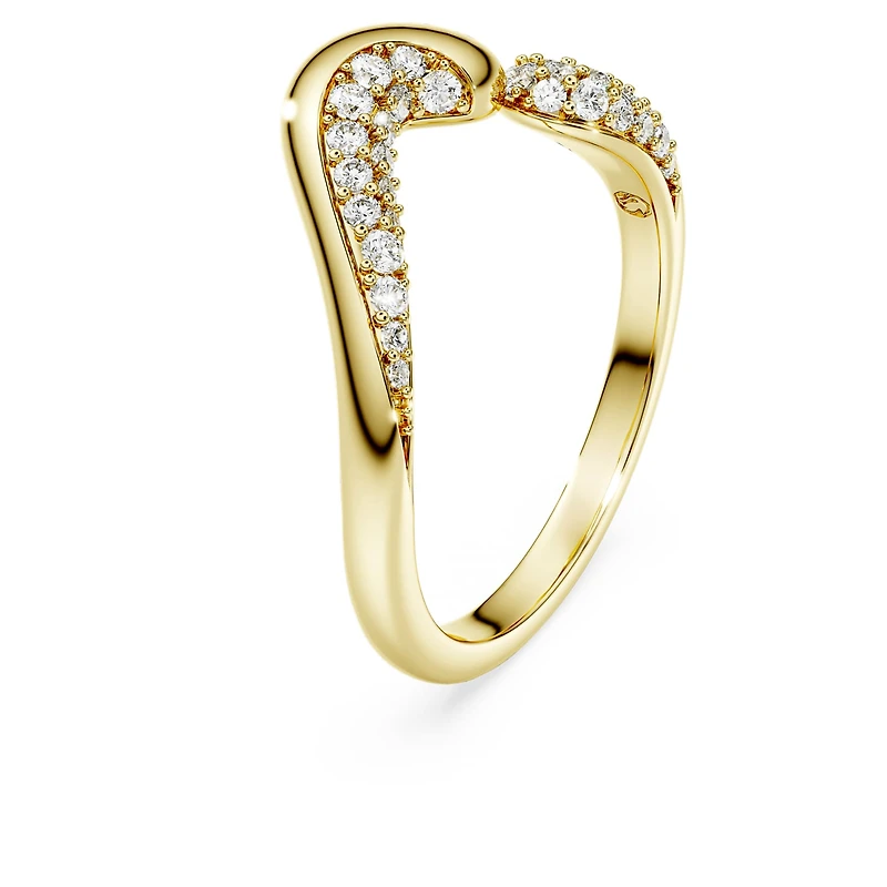 Swarovski Classica open ring, Round cut, White, Sterling silver, 18K gold finish