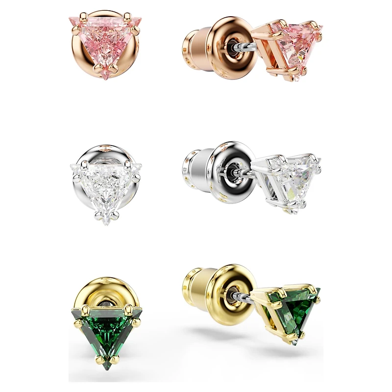 Stilla stud earrings, Triangle cut, Multicoloured, Mixed metal finish by SWAROVSKI