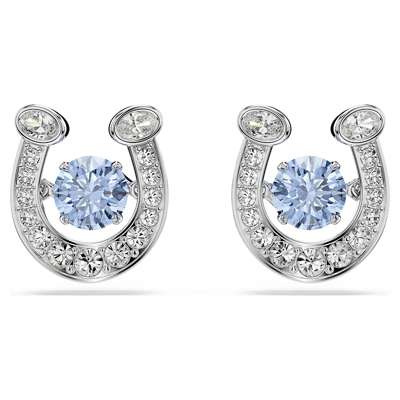 Symbolica stud earrings, Round cut, Pavé, Horseshoe, Blue, Rhodium plated by SWAROVSKI
